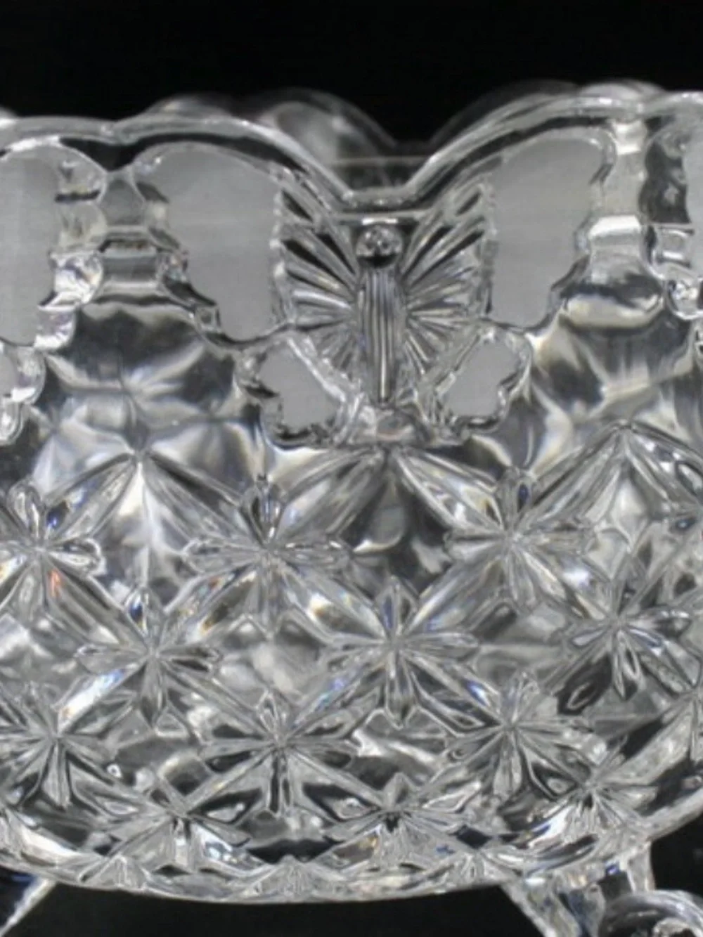 Hofbauer Papillon Crystal Bowl: Frosted Butterfly Rim, 3 Scroll Feet